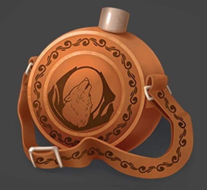 Section transition image introducing the material rendering chapter with leather flask icons in warm light