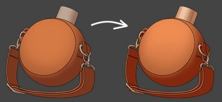 The flask after refining color values - cooler matte highlights, redder saturated shadows and more saturated metal lid