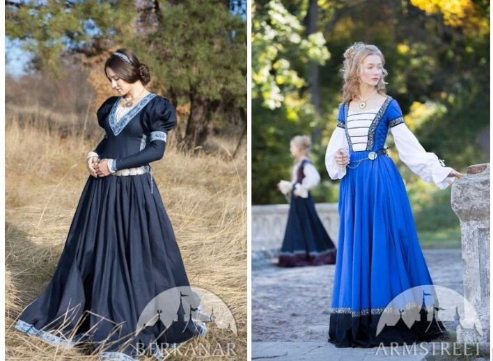 Updated dress with softer fold shapes, unified skirt color, and a matching trim added at the hem.