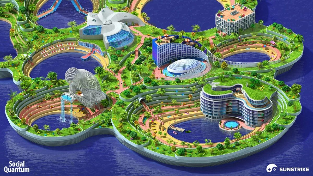 Isometric resort island environment - 3D game art outsourcing for Social Quantum by SunStrike Studios