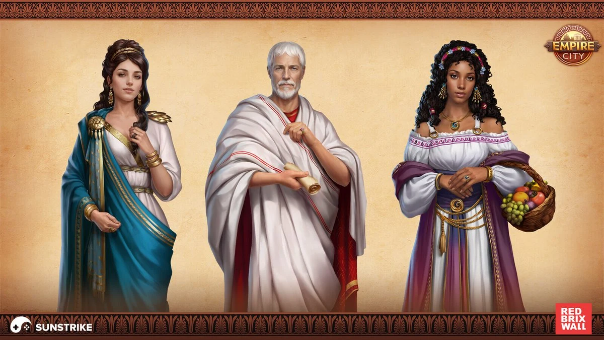 Ancient Roman character designs for Empire City - 2D game art outsourcing by SunStrike Studios