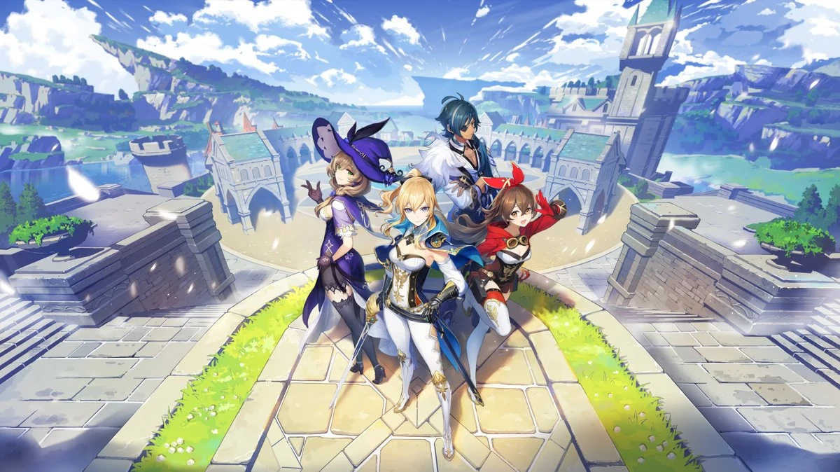 Anime-inspired character lineup with sharp silhouettes, expressive eyes and stylized outfits typical of gacha and RPG mobile titles