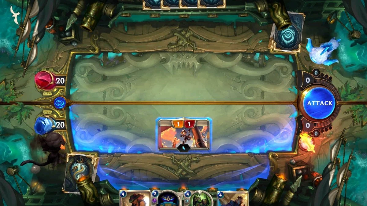 Magic: The Gathering Arena gameplay - digital card battlefield with creature cards, mana tracker and stack zone