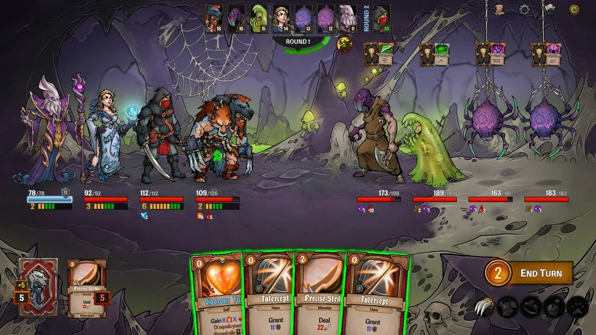 Marvel's Midnight Suns tactical card RPG - hero ability cards and battlefield with Spider-Man, Wolverine and other Marvel characters
