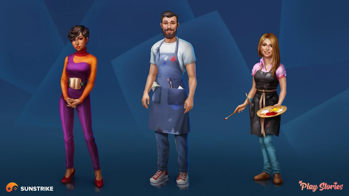 Stylized 2D character portraits for Play Stories: Love Games mobile narrative project - cast of romantic interactive fiction characters by SunStrike Studios for Media Solutions