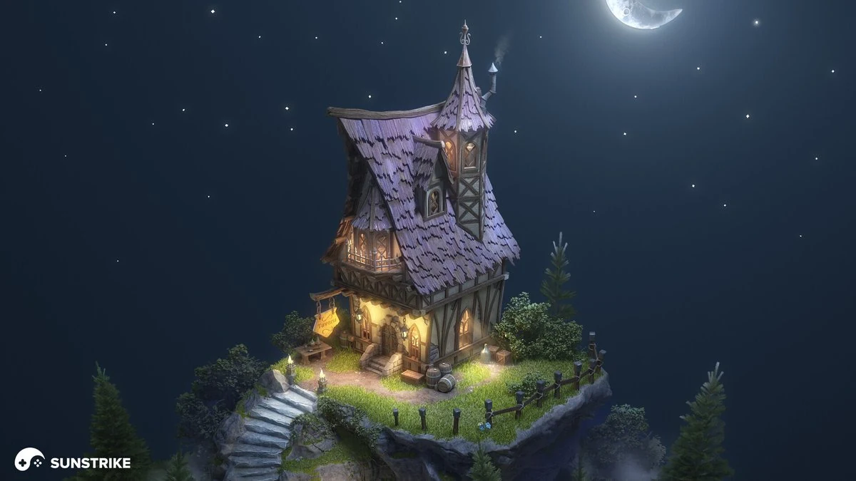 2D mobile game environment illustration - hand-painted location scene by SunStrike Studios