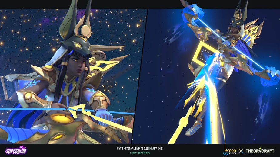 Myth in the Eternal Empire legendary skin for Supervive, an Anubis-masked archer, 3D character by Lemon Sky Studios