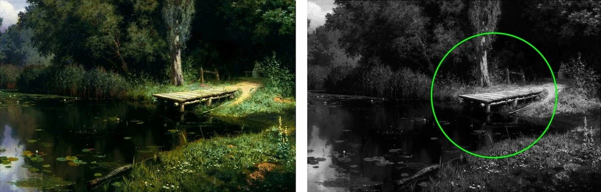 Black and white reference works by master painters with a clear focal point of high contrast at the center of the composition