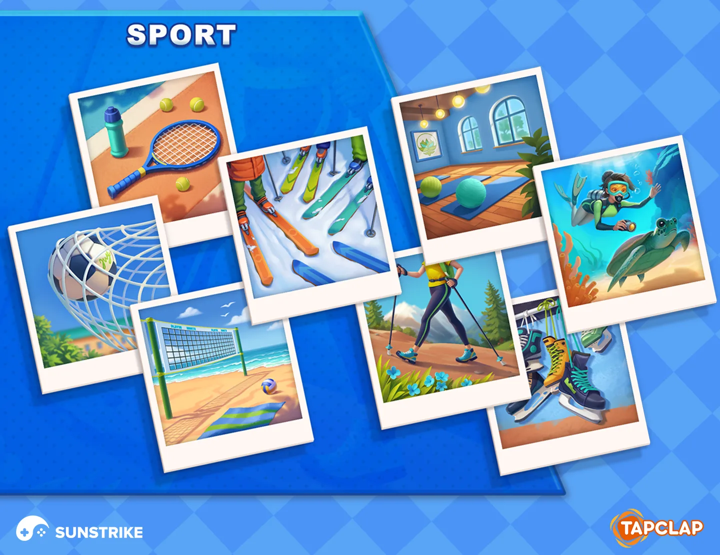 Sport themed merge item set for Tapclap: DesignVille