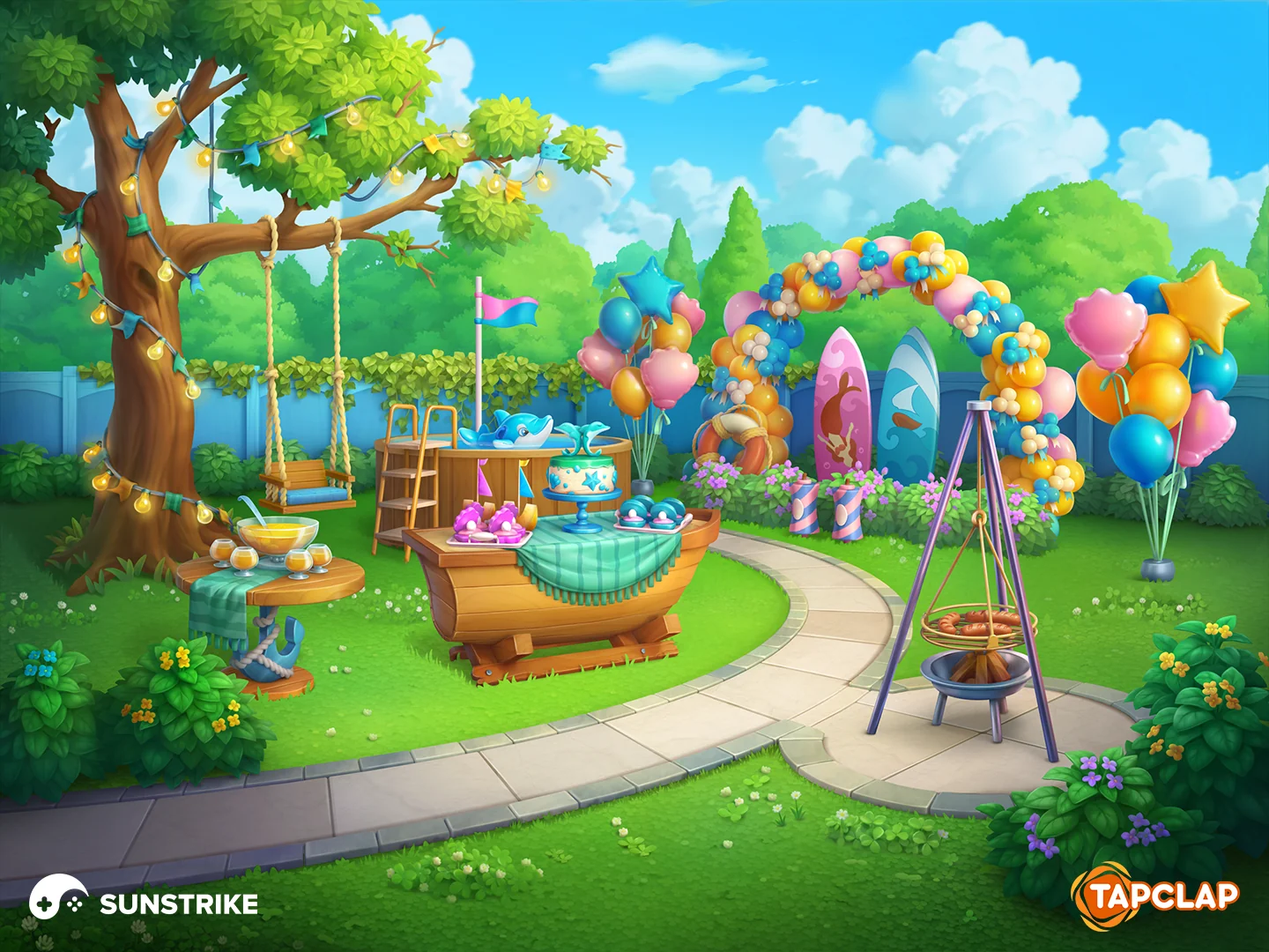 Festive gender-party garden location for Tapclap: DesignVille