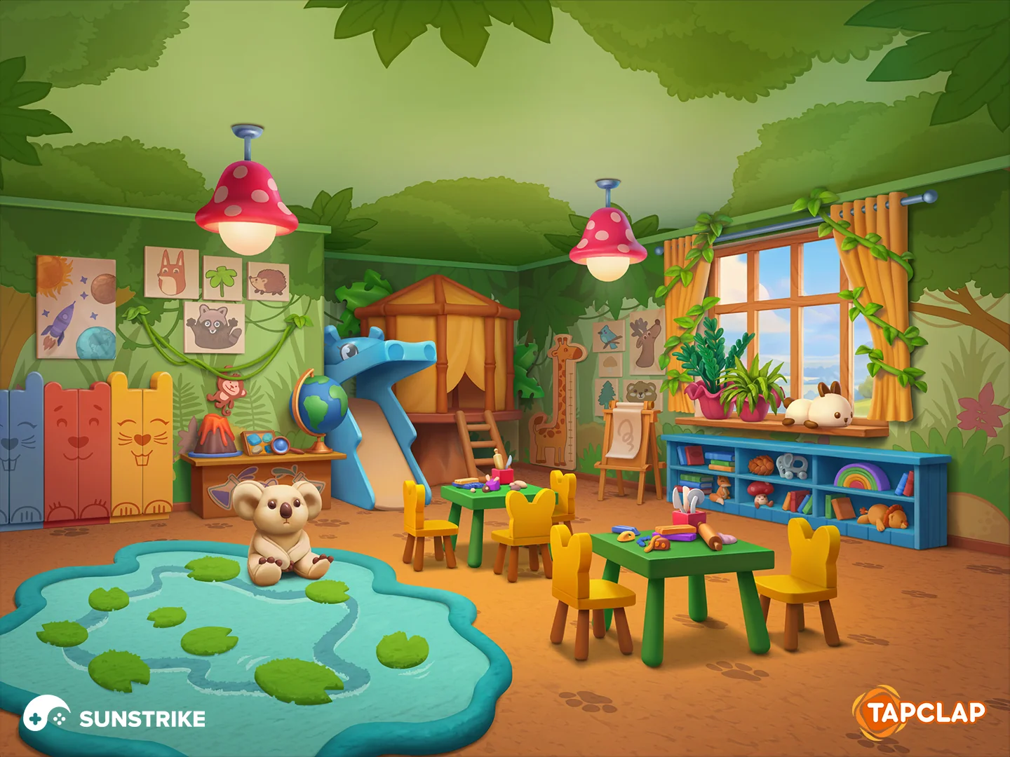 Jungle-themed kindergarten with slide for Tapclap: DesignVille