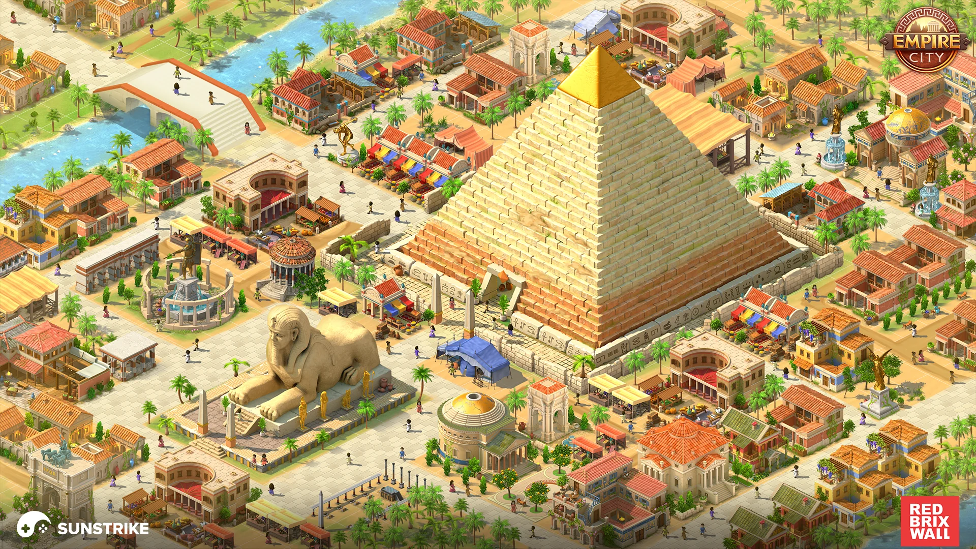 Empire City store key art with an Egyptian pyramid and sphinx