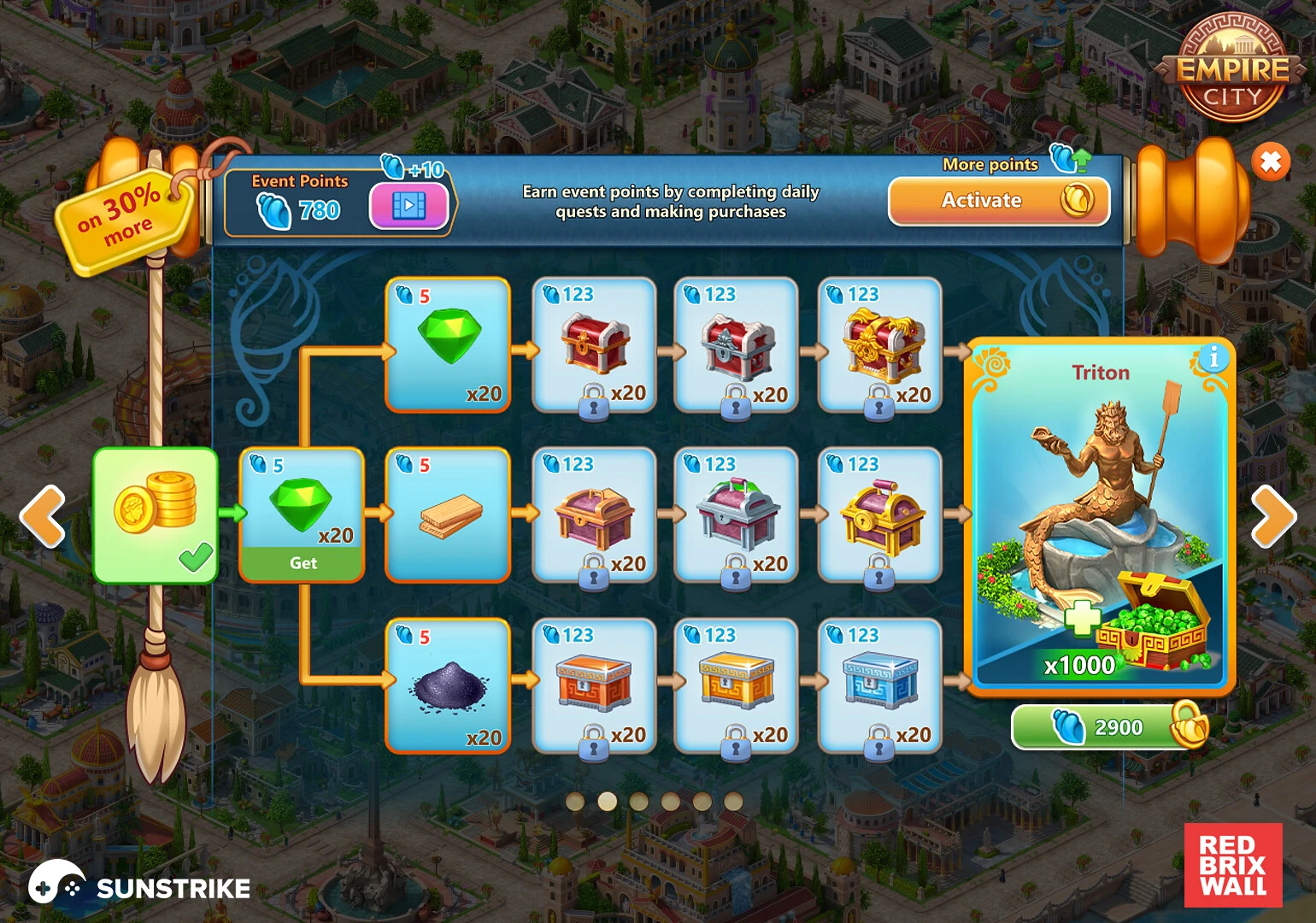 Game UI design for Red Brix Wall: Empire City