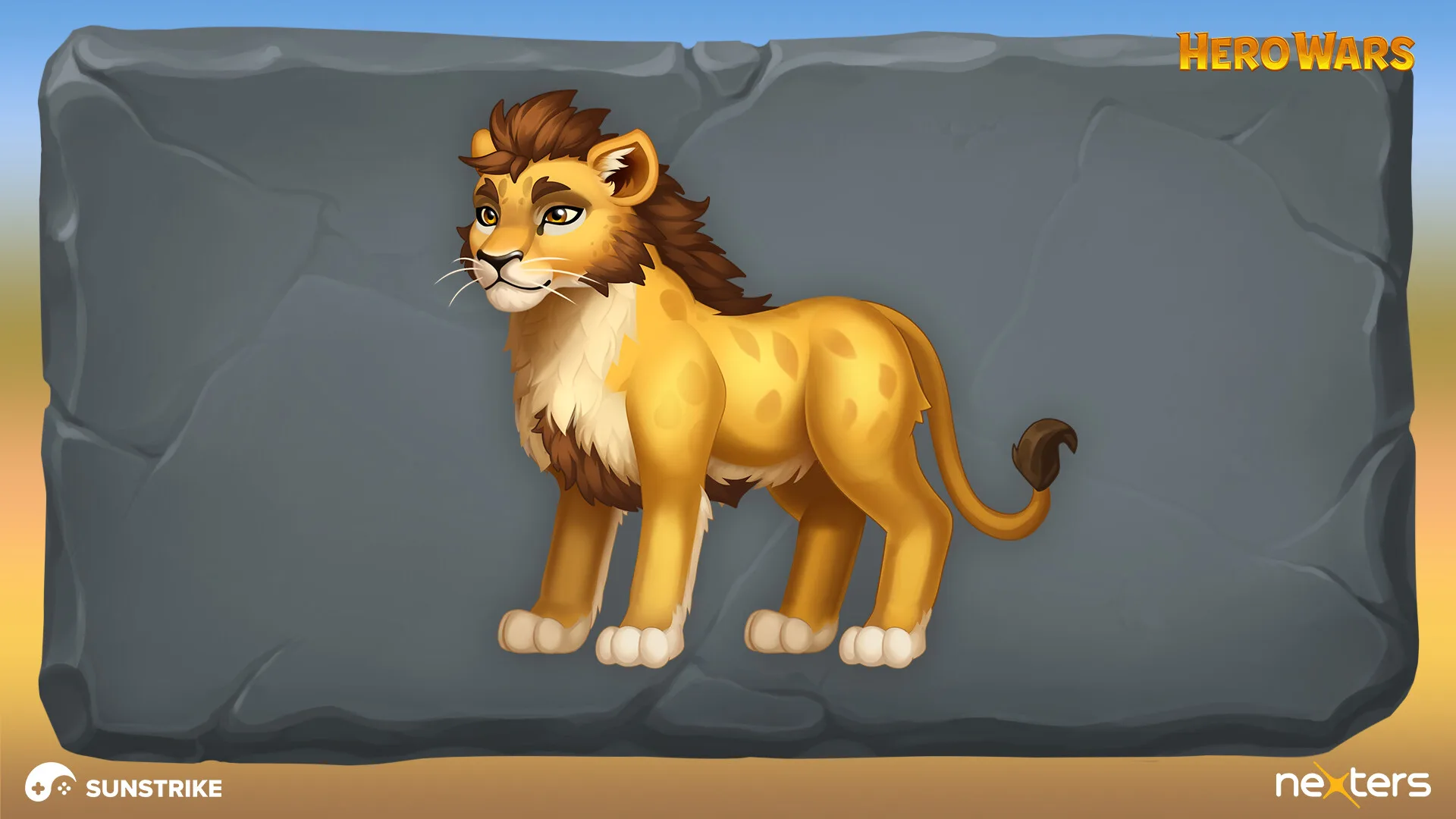 Hero Wars adolescent lion character - young lion with a growing mane, Nexters character art