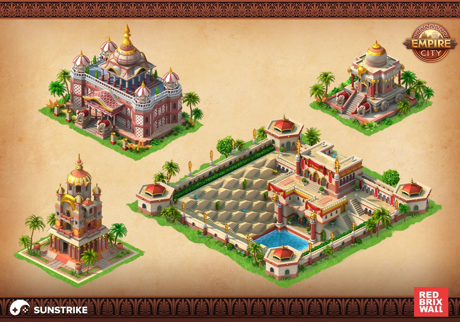 Isometric environment art for Red Brix Wall: Empire City