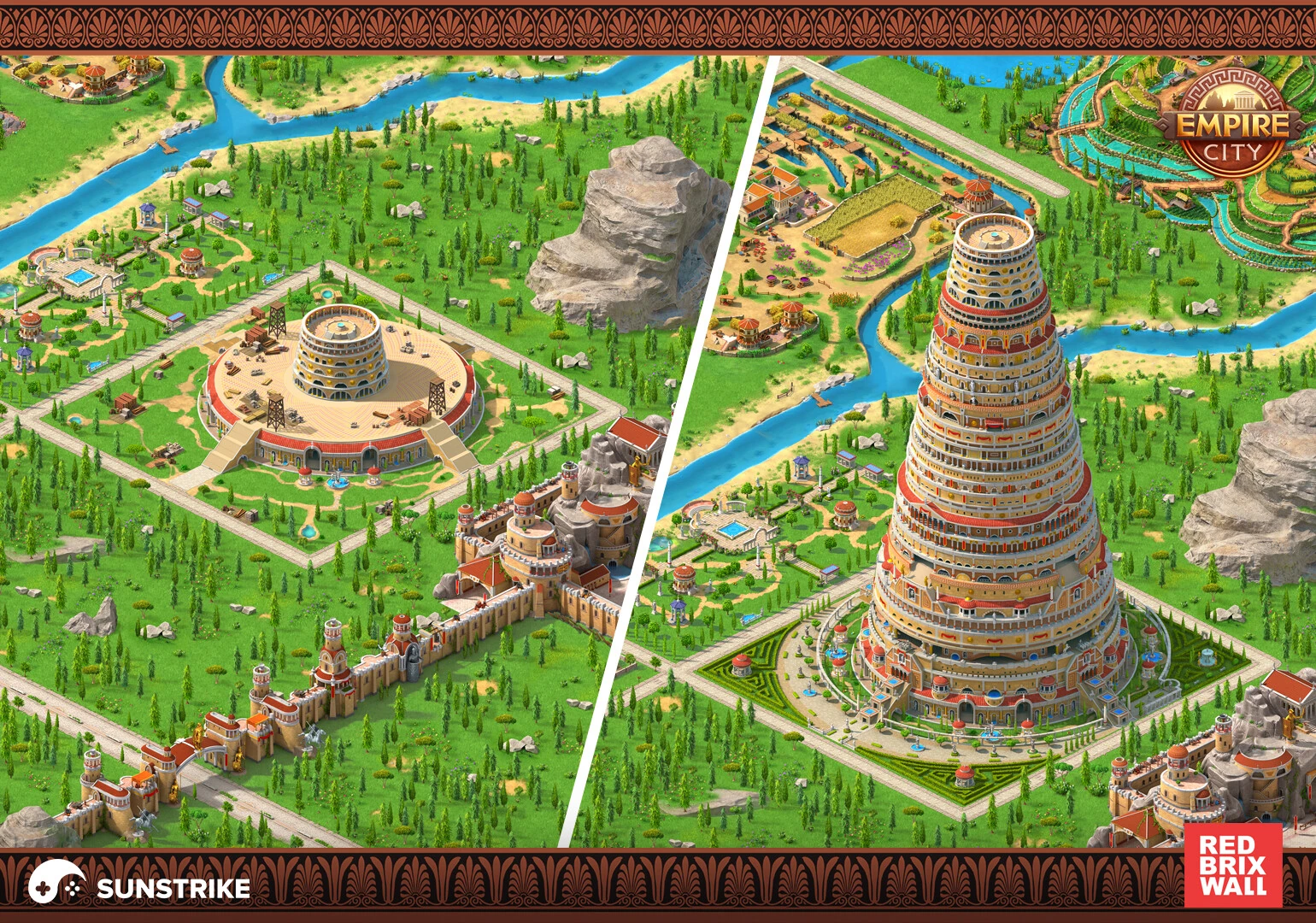 Isometric environment art for Red Brix Wall: Empire City