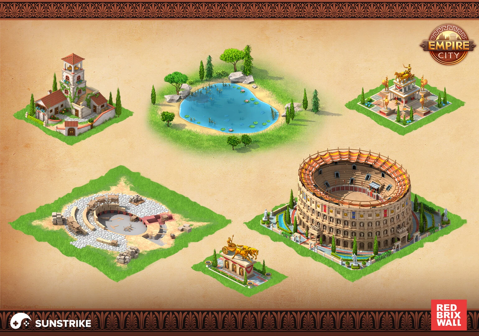Isometric environment art for Red Brix Wall: Empire City