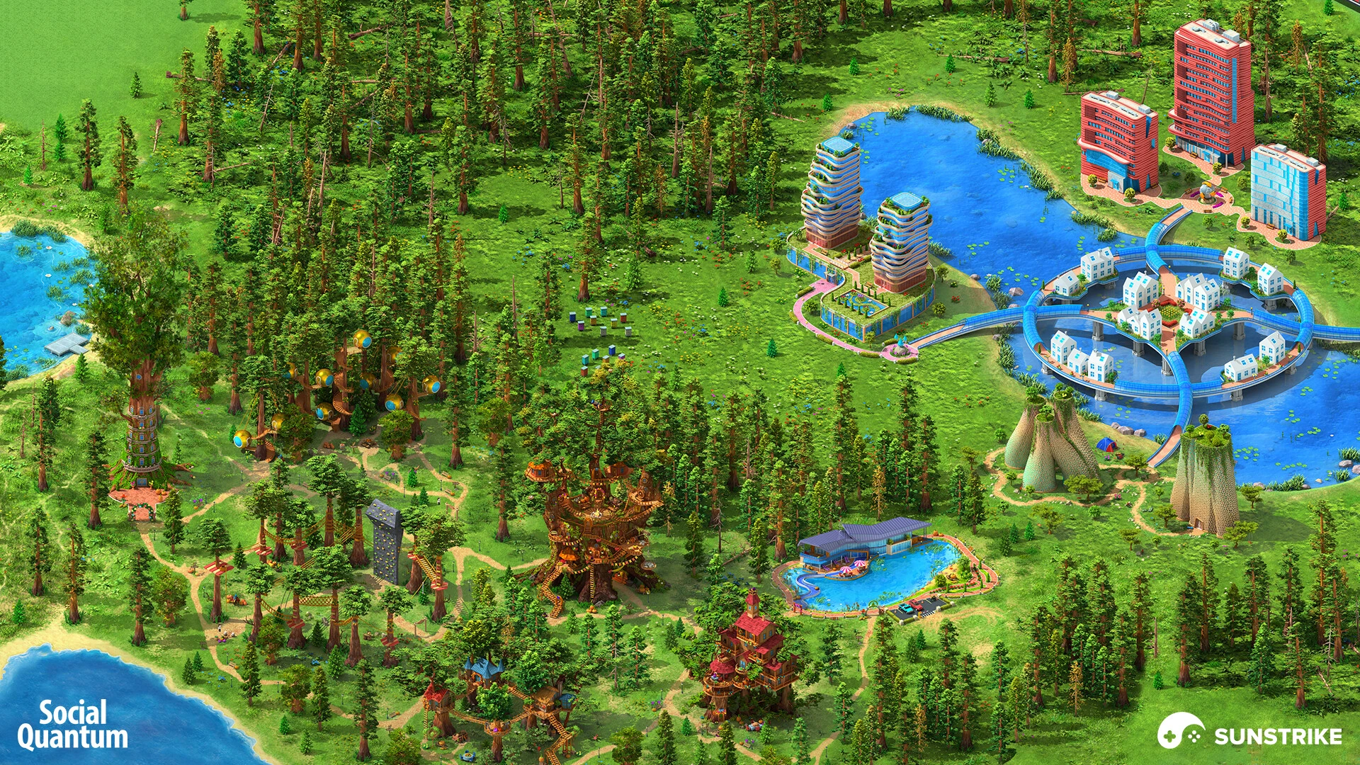 Isometric game level for Social Quantum: Megapolis