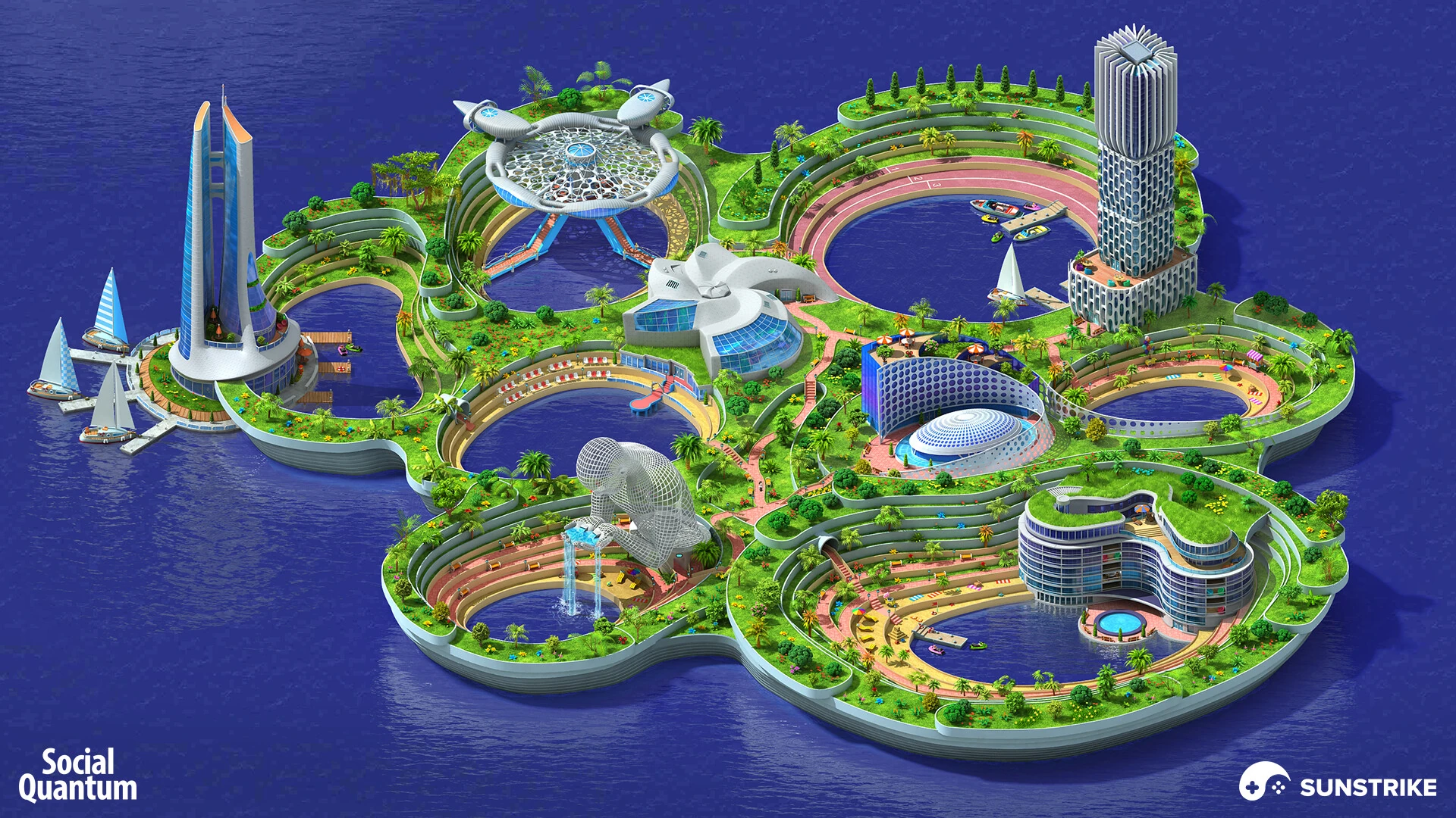 Isometric game level for Social Quantum: Megapolis