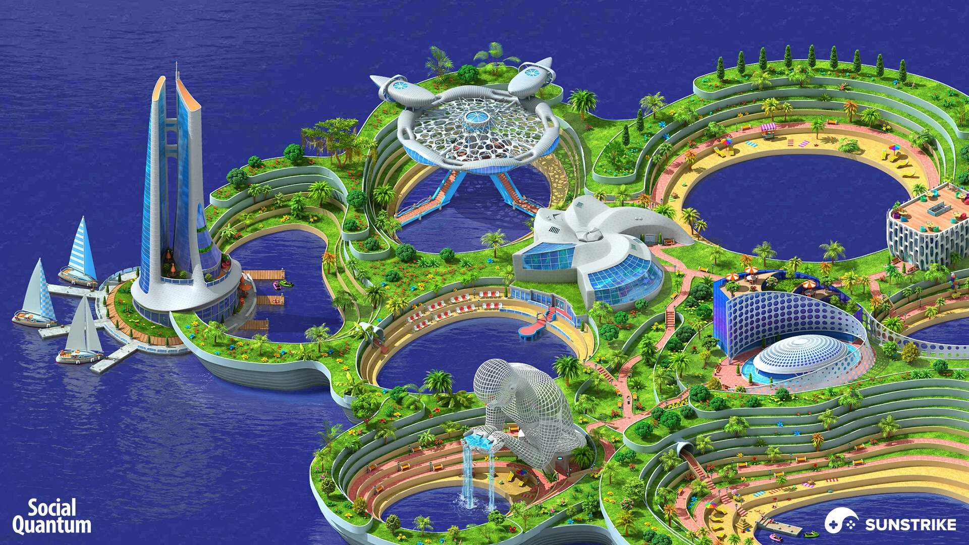 Isometric environment art for Social Quantum: Megapolis