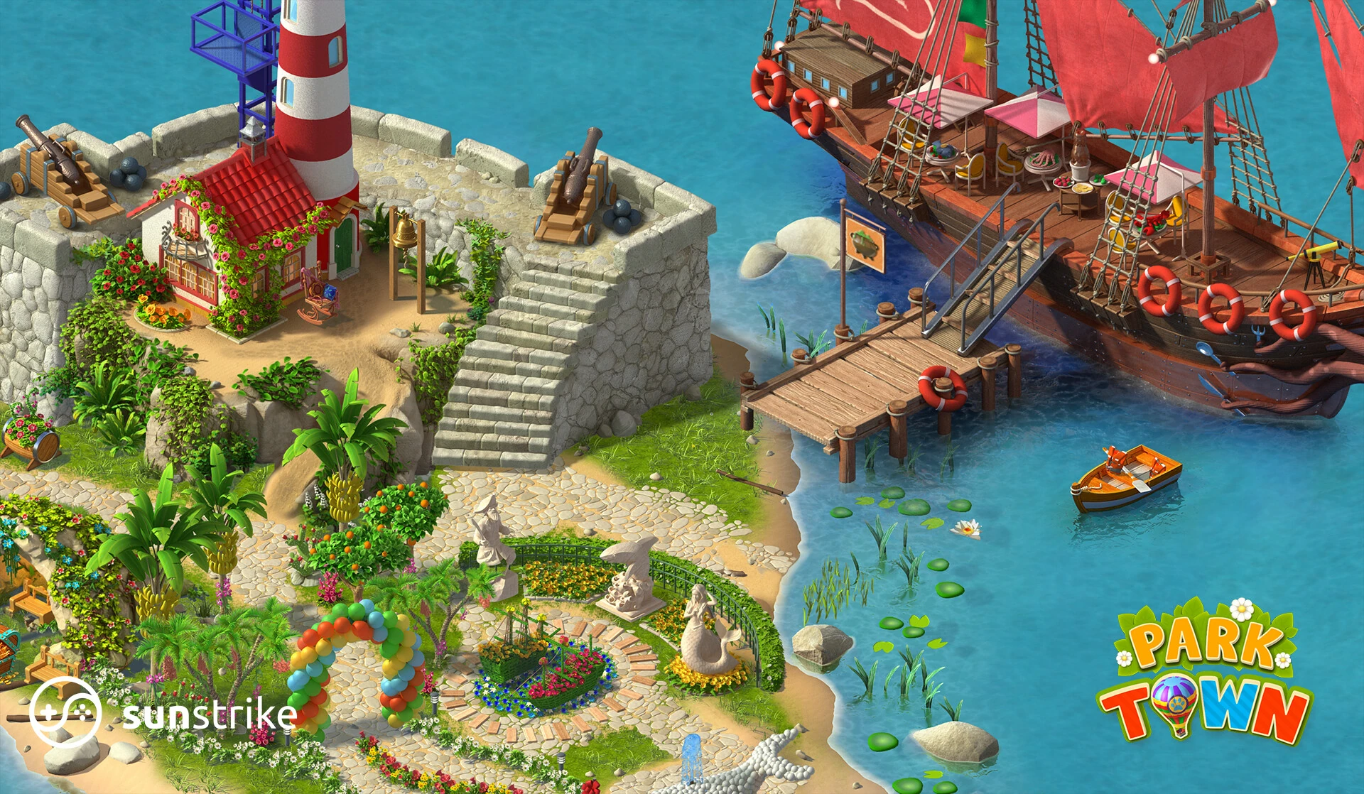 Isometric game level for Red Brix Wall: Park Town