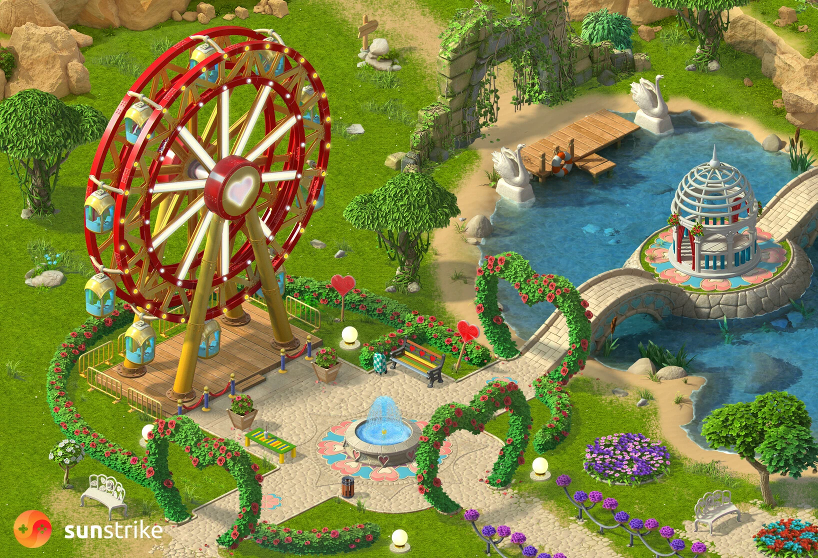 Isometric environment art for Red Brix Wall: Park Town
