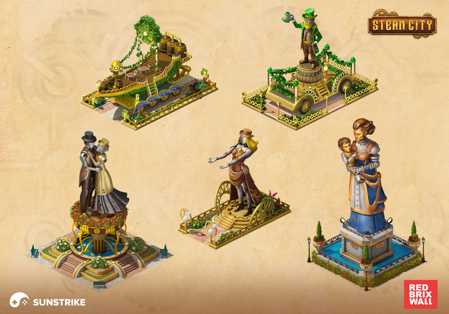 Isometric location design for Red Brix Wall: Steam City