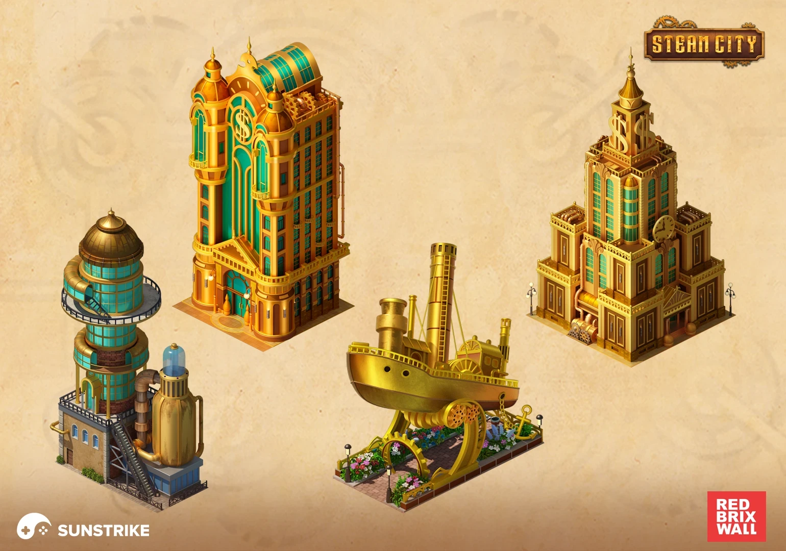 Isometric game level for Red Brix Wall: Steam City