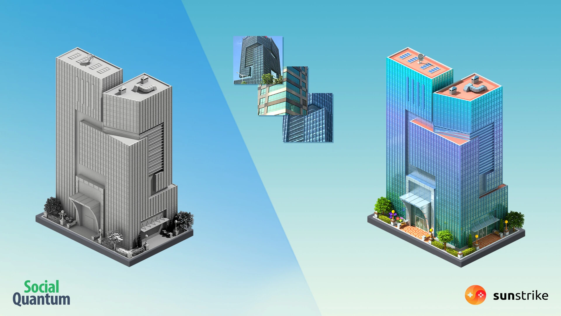 Isometric environment art for Social Quantum: Megapolis