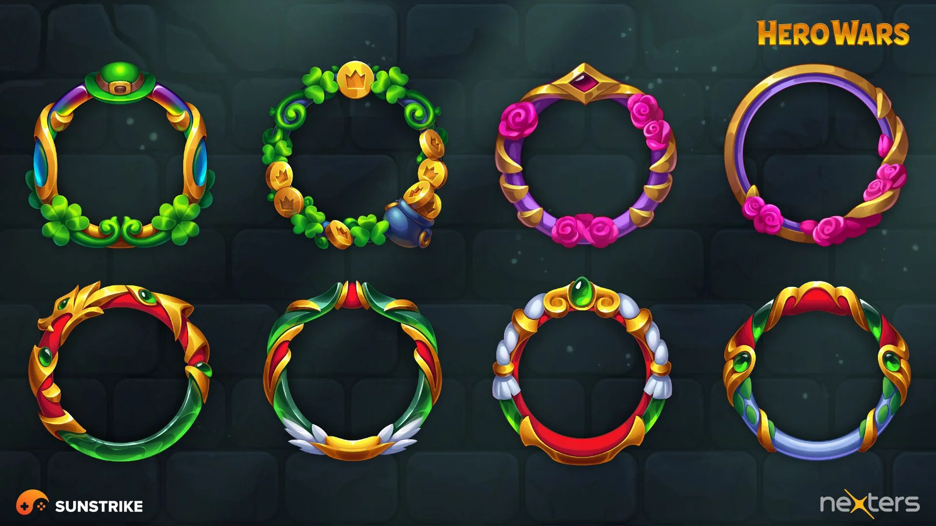 2D game art outsourcing - decorative frame UI elements for Hero Wars
