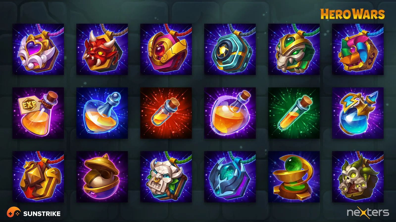 2D game art outsourcing - RPG item and artifact icons for Hero Wars