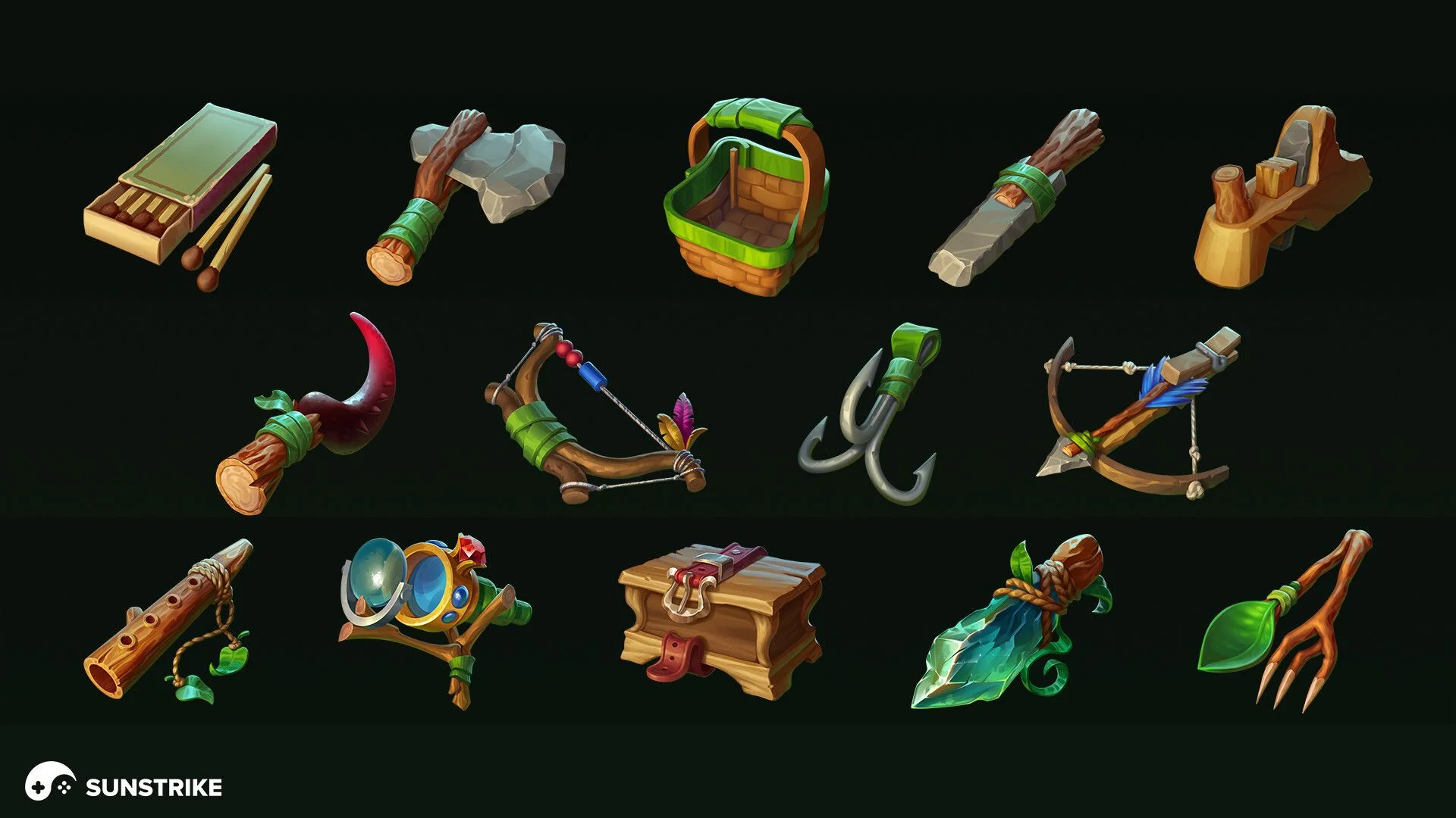 2D game art outsourcing - survival game item and weapon icons