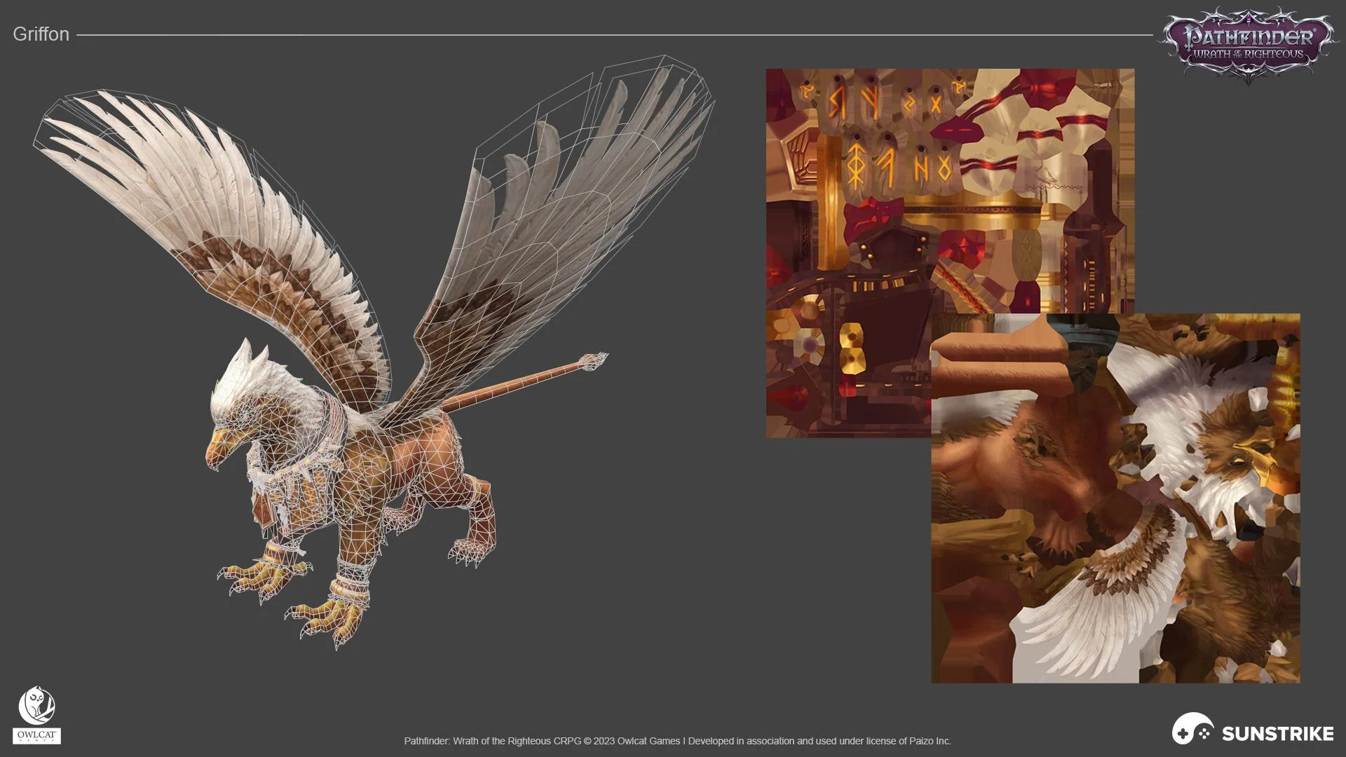 3D character modeling services - griffon wireframe and texture for Pathfinder Wrath of the Righteous