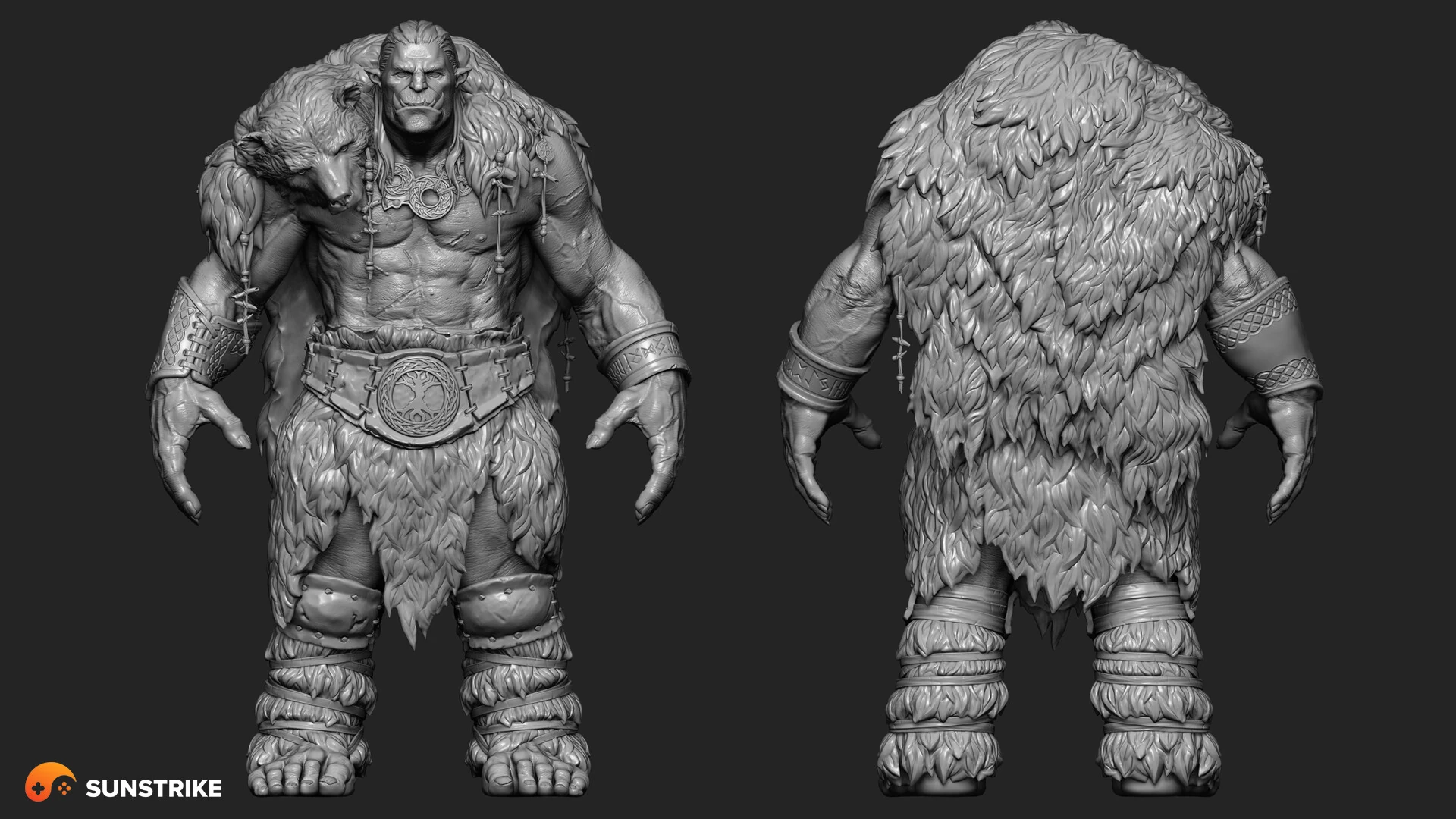 AAA 3D character sculpt - muscular orc creature high-poly ZBrush turnaround