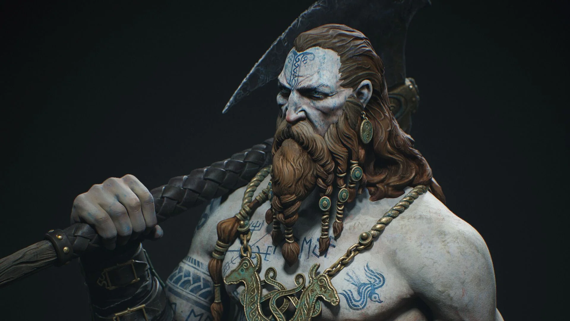 Realistic 3D character design - Viking warrior face closeup for video game