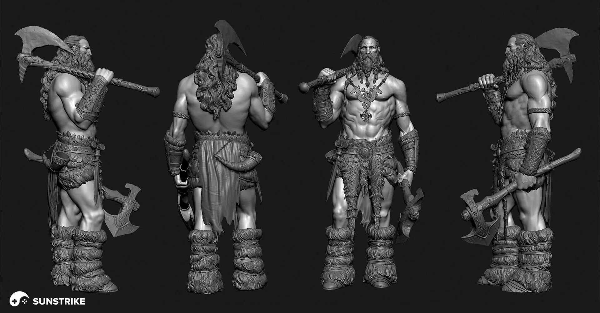 3D character modeling services - Viking warrior ZBrush sculpt turnaround