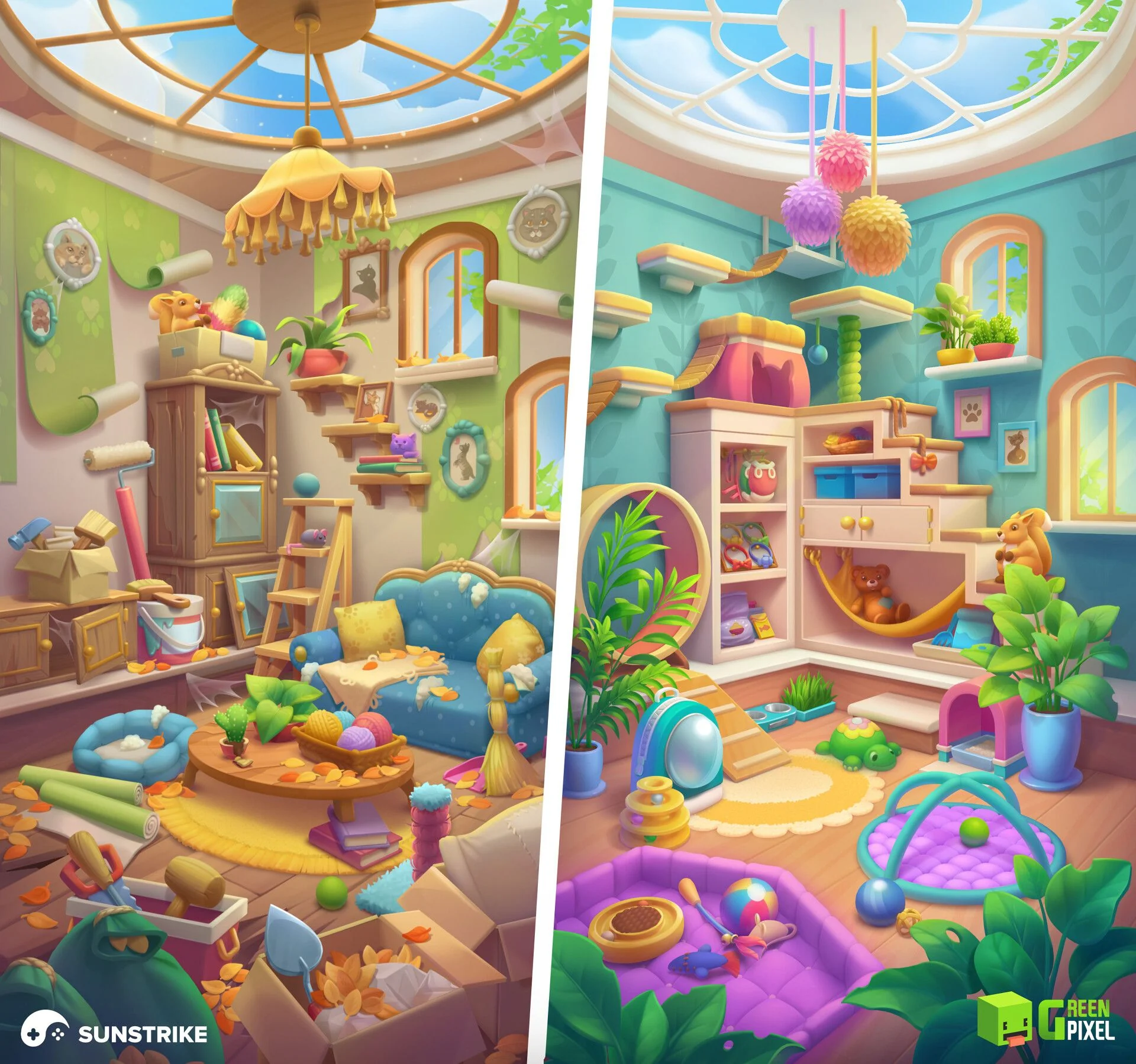 арт фона для казуальной игры - окружение интерьера комнаты для мобильной игры в жанре hidden object