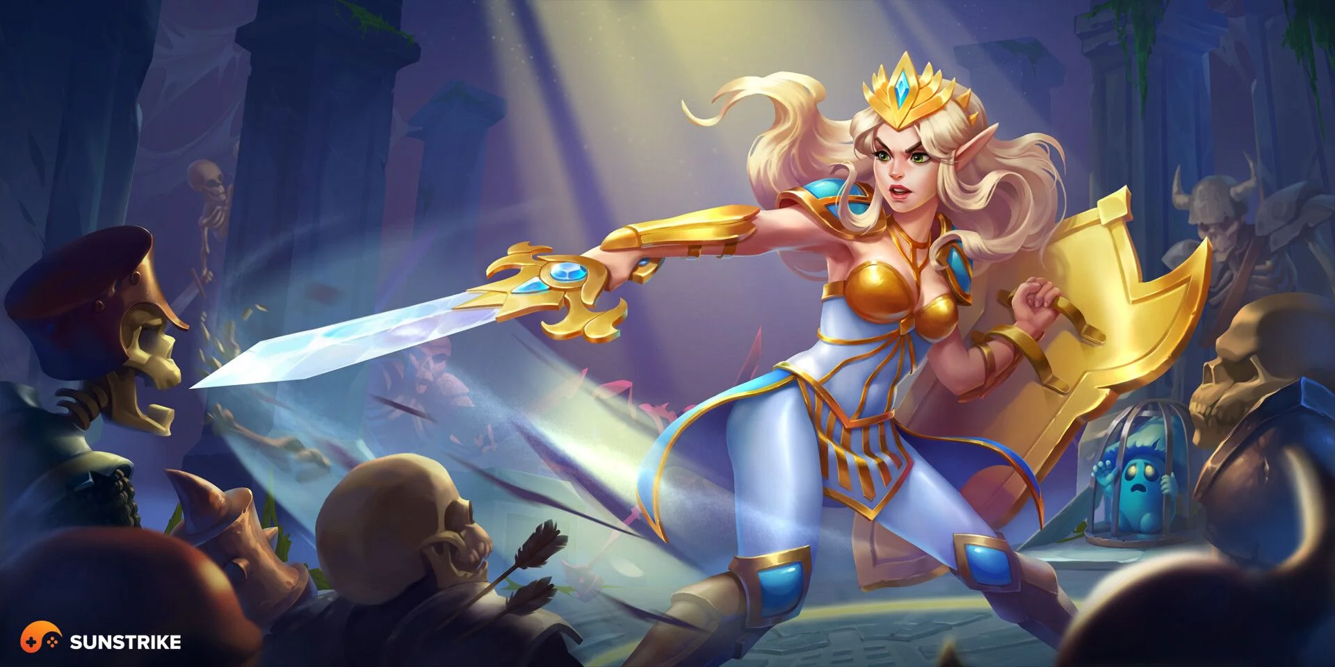 арт загрузочного экрана игры - splash art фэнтезийной воительницы для мобильной RPG