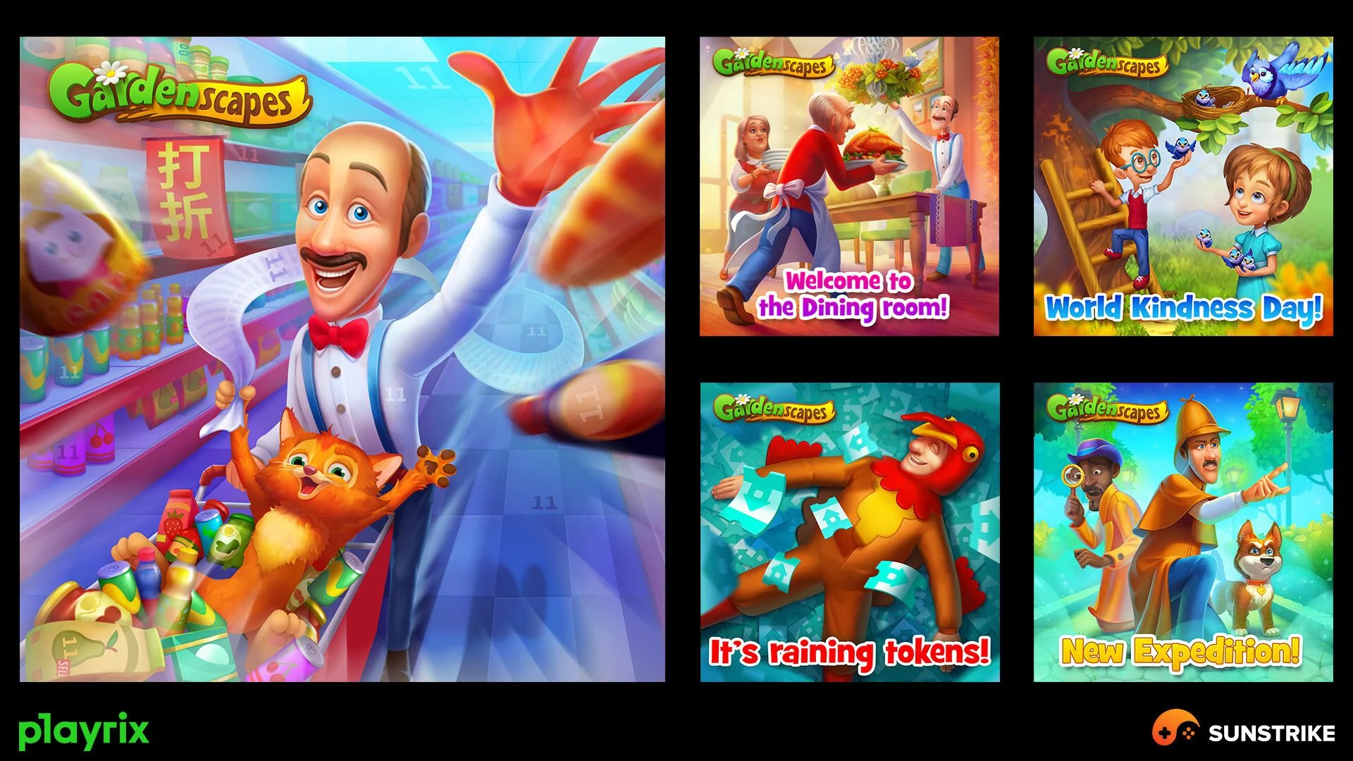 Gaming ads and key visuals - social promo creatives for Gardenscapes by Playrix