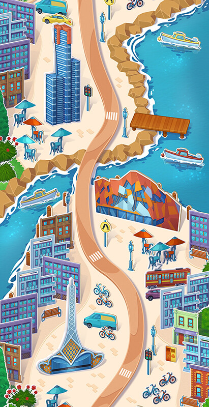 Vertical game map design for mobile game