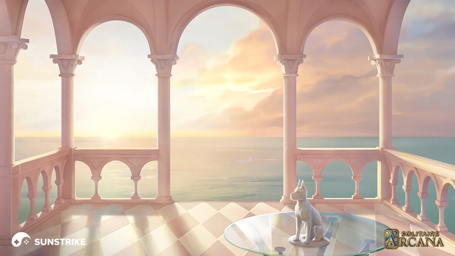 Game level background art - seaside palace balcony background for Solitaire