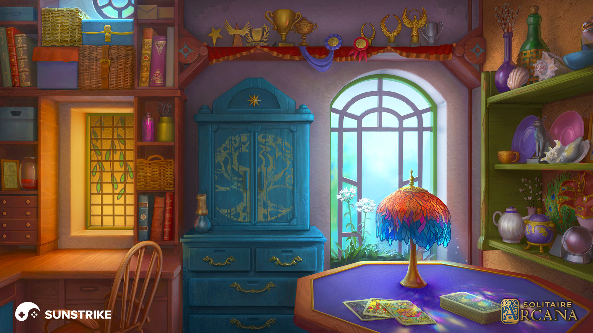 Game level background art - magic interior room for Solitaire