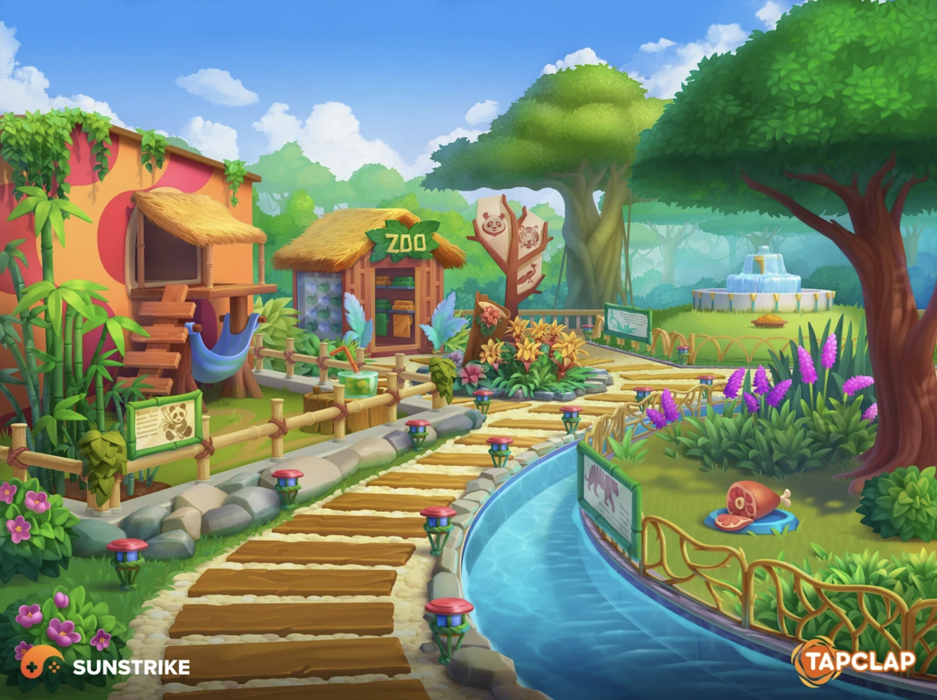 Casual game background art - colorful zoo environment for mobile game